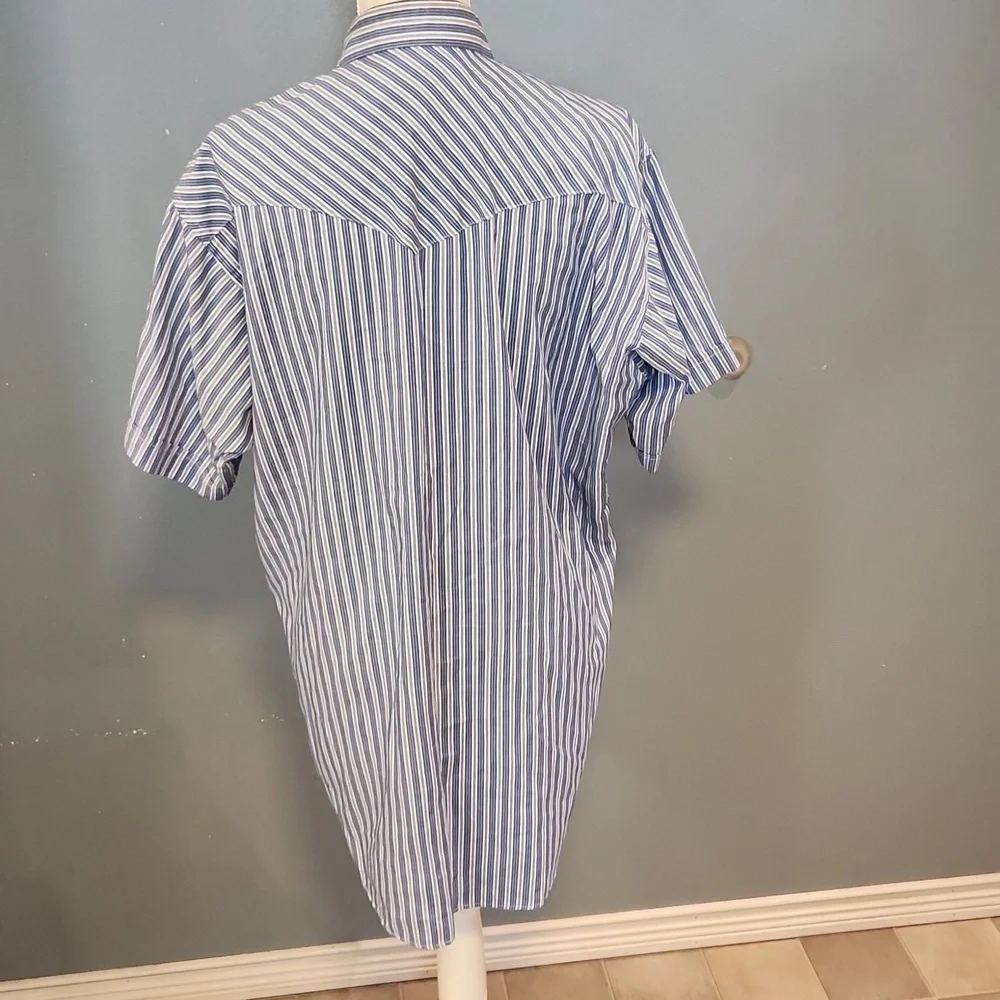 Western Rubbock Pinstripe Short Sleeve Pearl Snap Shirt USA Union Made Cowboy